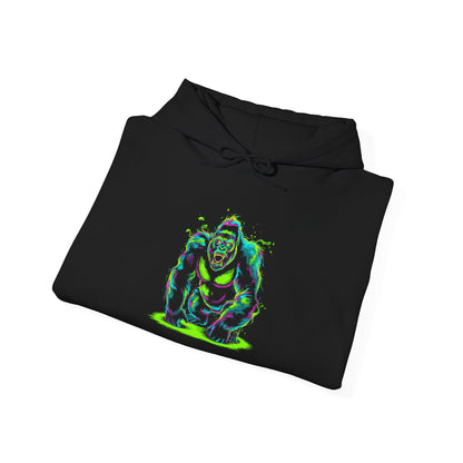 Ultra Neon Fierce Gorilla Stoic Mammal Glow Unisex Heavy Blend™ Hooded Sweatshirt