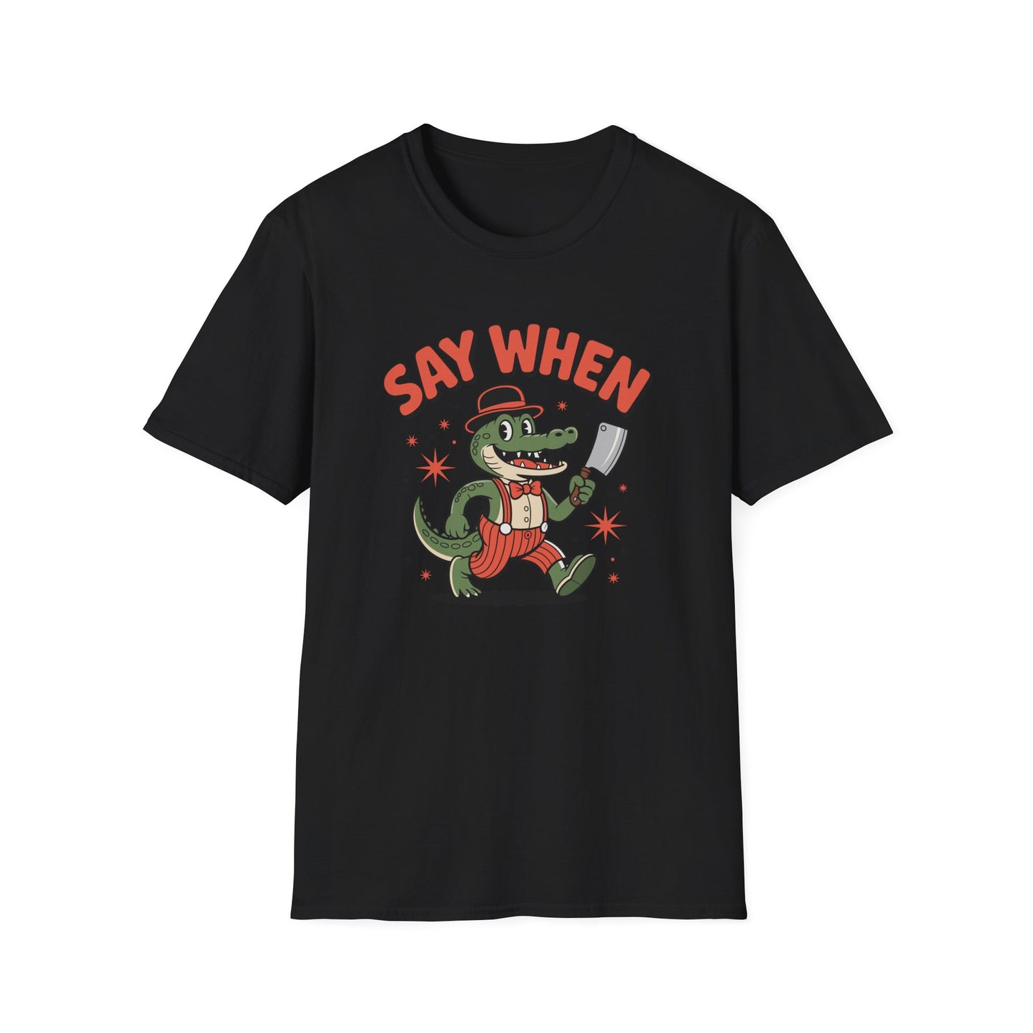 Snappy Joe Say When T-Shirt  Retro Crocodile Cartoon Cleaver Tee