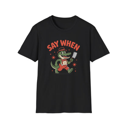 Snappy Joe Say When T-Shirt  Retro Crocodile Cartoon Cleaver Tee