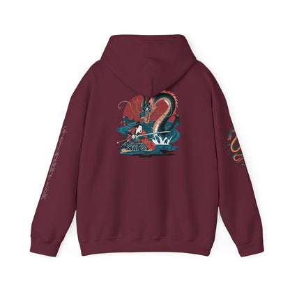 Limited Edition Japanese Stylized Warrior Dragon Double Sleeved stoicmammal.com Characters Unisex Heavy Blend™ Hooded Sweatshirt