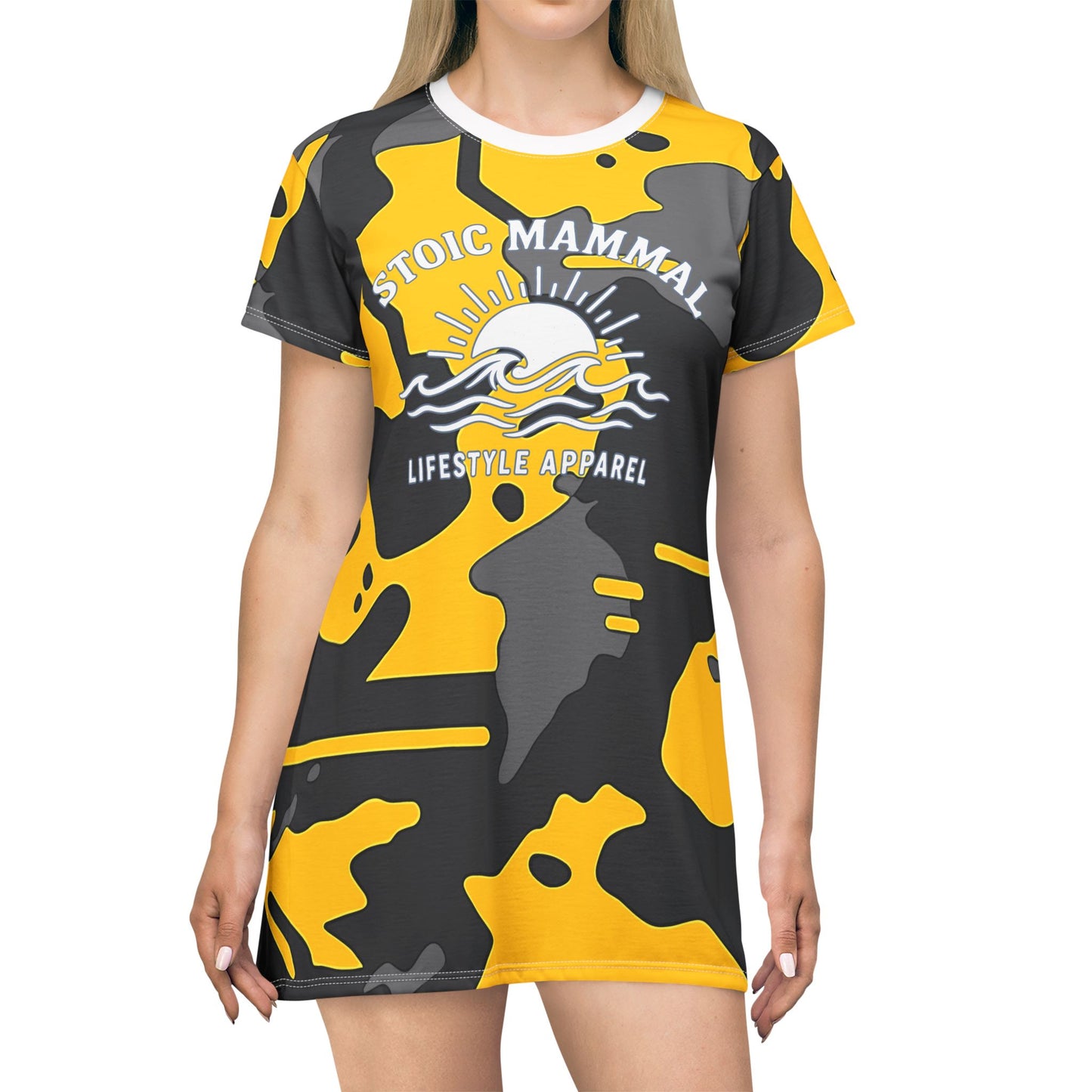 Hazard Shoreline Camo T-Shirt Dress – Stoic Mammal Coastal Survival Style for Bold Summer Moves