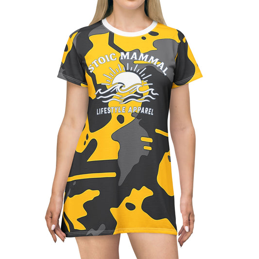 Hazard Shoreline Camo T-Shirt Dress – Stoic Mammal Coastal Survival Style for Bold Summer Moves