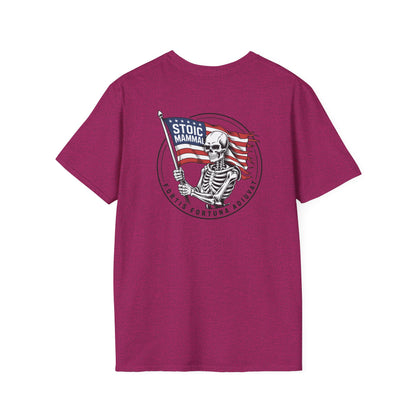Fortune Favors the Bold Skeleton Flag T-Shirt Stoic Wheel Chest Crest