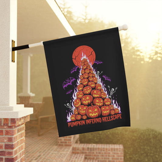 Pumpkin Inferno Hellscape Halloween Garden Banner, Spooky Outdoor Decor, Fall Flag, Fear the Flame Yard Art, Pumpkin Decorations