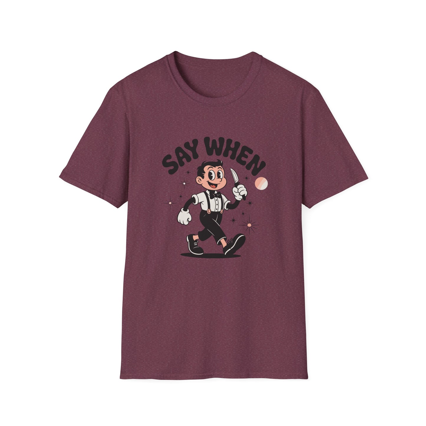 Tiptoe Tony Say When T-Shirt Retro Funny Cartoon Knife Tee