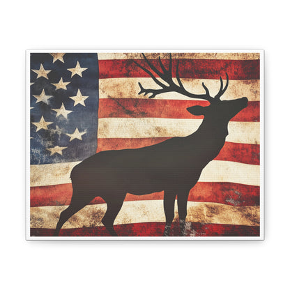 Distressed Vintage American Flag w/ Deer Silhouette Canvas (No Frame)