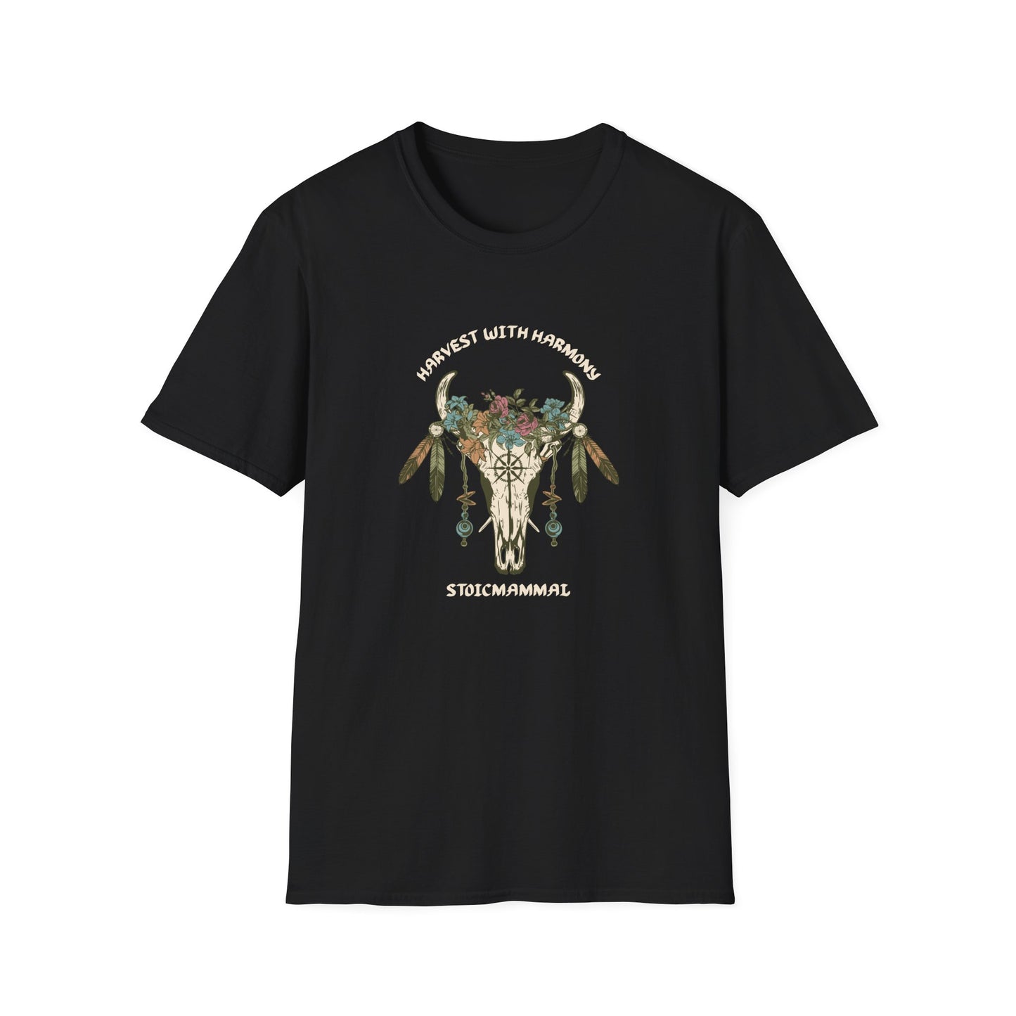Harvest with Harmony Boho Skull Design T-Shirt
