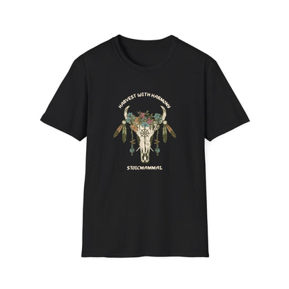 Harvest with Harmony Boho Skull Design T-Shirt