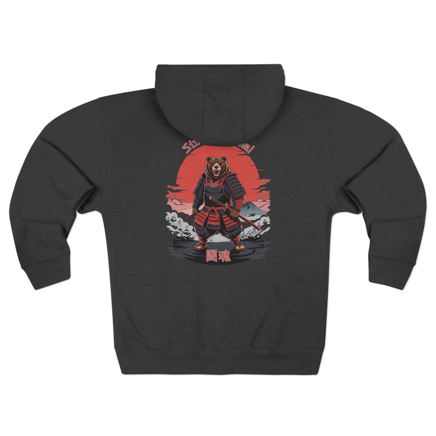 Warrior Spirit Samurai Bear Kanji Japanese Rising Sun Zip Hoodie