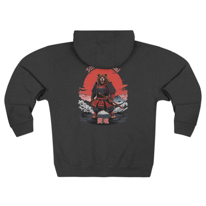 Warrior Spirit Samurai Bear Kanji Japanese Rising Sun Zip Hoodie