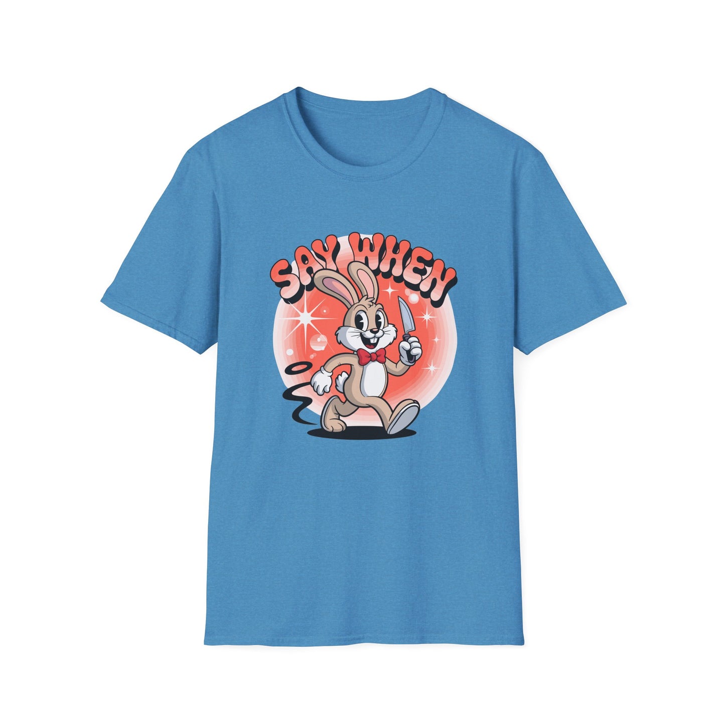 Stabbit the Rabbit “Say When” T-Shirt – Retro Funny Bunny with Knife Graphic Tee