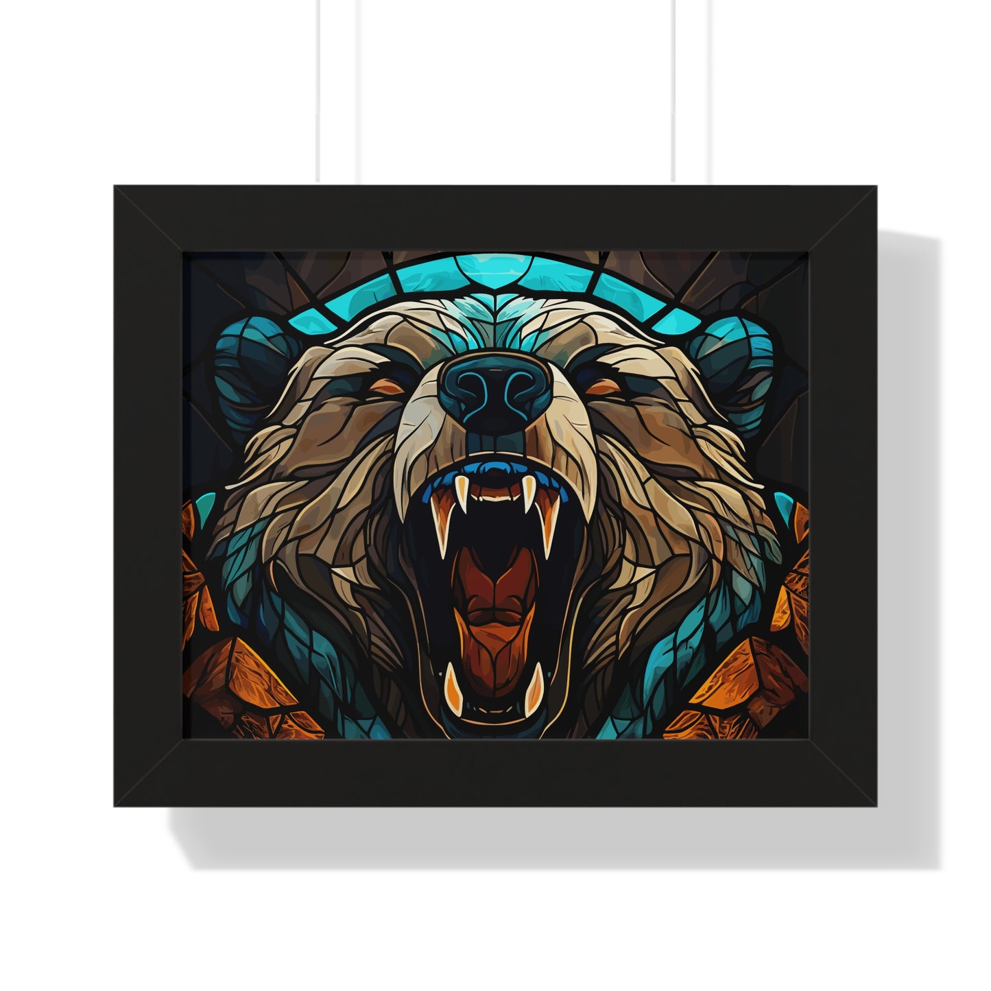 Grizzly Bear Stain Glass Theme Framed Horizontal Poster