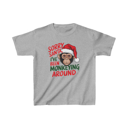 Sorry Santa I've Been Monkeying Around Christmas Kids Heavy Cotton™ Tee