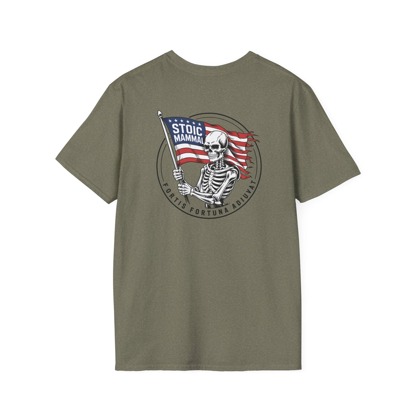 Fortune Favors the Bold Skeleton Flag T-Shirt Stoic Wheel Chest Crest