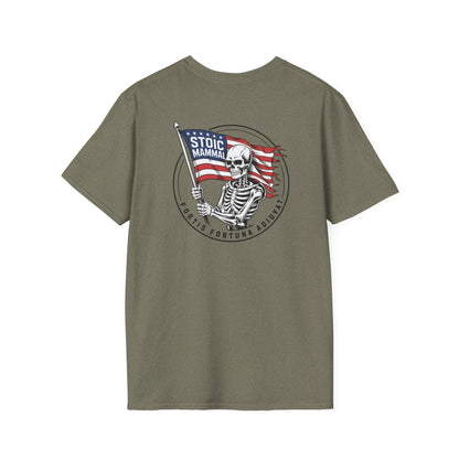 Fortune Favors the Bold Skeleton Flag T-Shirt Stoic Wheel Chest Crest