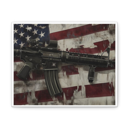 AR Style Rifle with Distressed Vintage American Flag Canvas (No Frame)