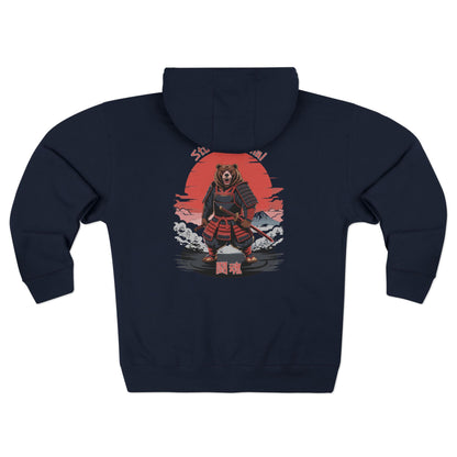 Warrior Spirit Samurai Bear Kanji Japanese Rising Sun Zip Hoodie
