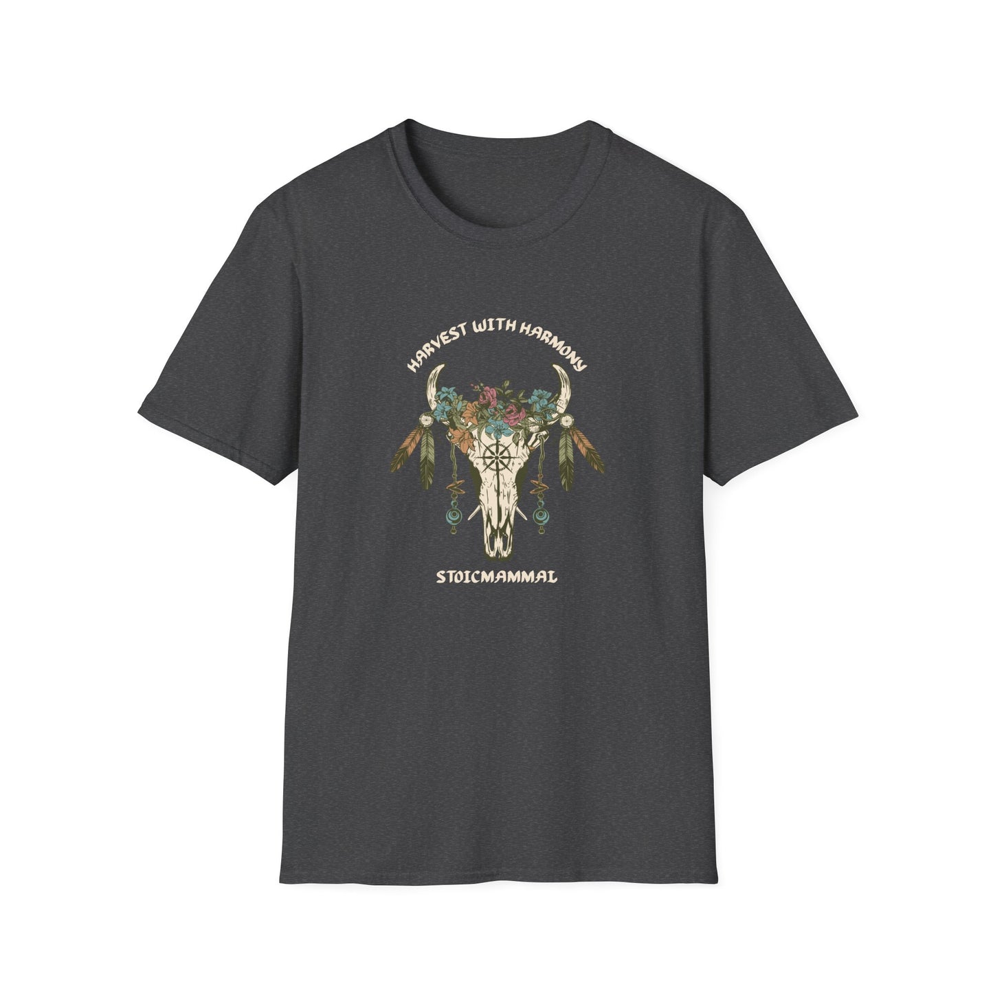 Harvest with Harmony Boho Skull Design T-Shirt