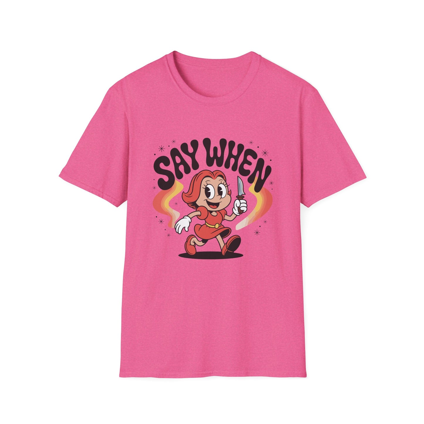 Miss Stabby Say When T-Shirt Funny Retro Cartoon Knife Girl Tee