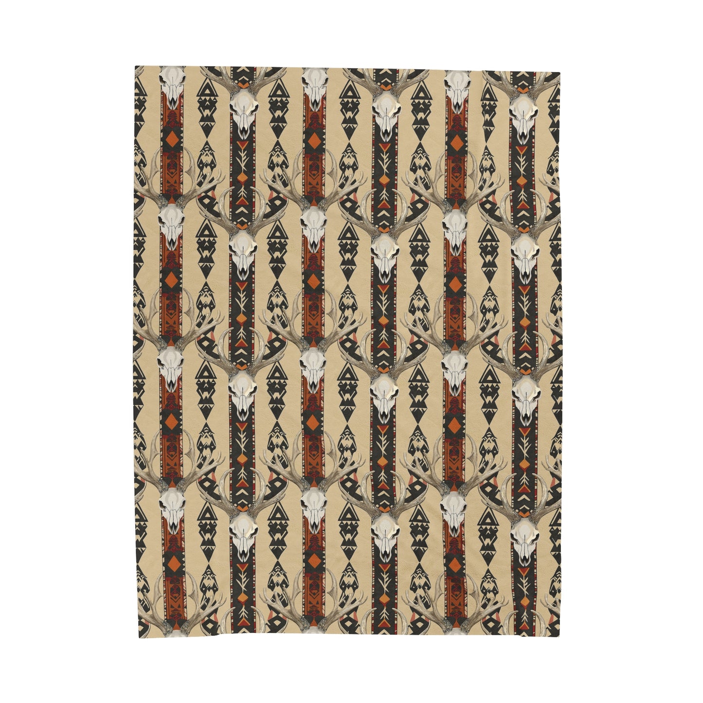 Tribal Deer Skull Theme Velveteen Plush Blanket