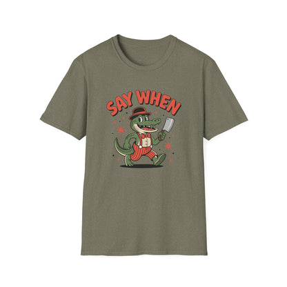 Snappy Joe Say When T-Shirt  Retro Crocodile Cartoon Cleaver Tee
