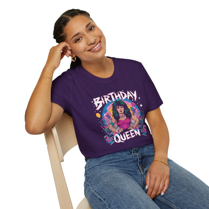 Retro Vintage Rock Style Birthday Queen Unisex Softstyle T-Shirt