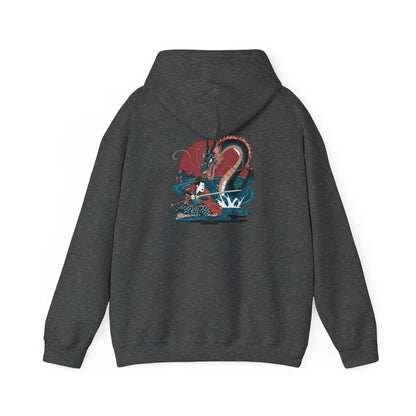 Japanese Stylized Warrior Dragon Stoic Mammal Characters Unisex Heavy Blend™ Hooded Sweatshirt