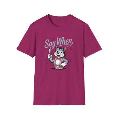 Whisker Jack Say When T-Shirt  Retro Cat Cartoon Knife Tee