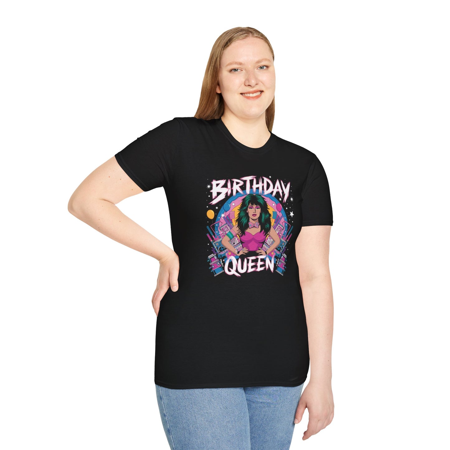 Retro Vintage Rock Style Birthday Queen Unisex Softstyle T-Shirt