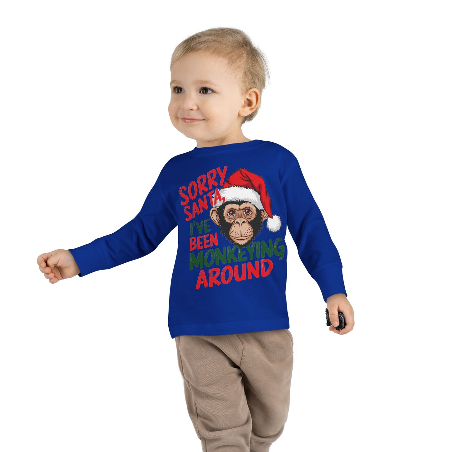 Sorry Santa I've Been Monkeying Around Christmas Toddler Long Sleeve Tee