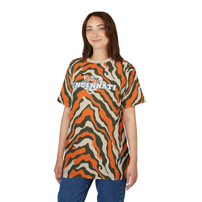 Cincinnati Fan Tiger Stripe Football Khaki Unisex Cut & Sew Tee