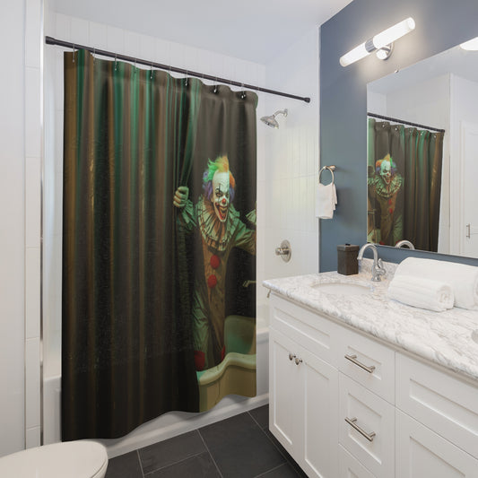 Creepy Clown Behind the Curtain Halloween Shower Curtain
