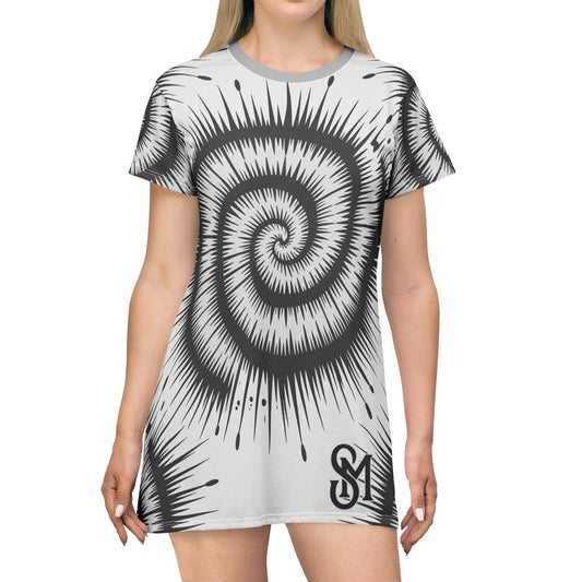 Monochrome Spiral Burst T Shirt Dress
