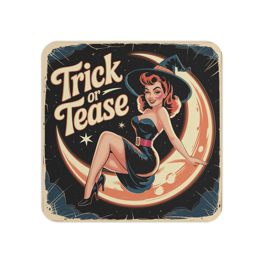 Vintage 1950's Pin Up Halloween Coasters, Trick or Treat Drink Coasters, Halloween Decor, Party Supplies, Witch Themed Coasters