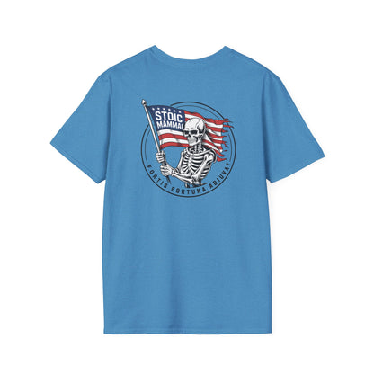 Fortune Favors the Bold Skeleton Flag T-Shirt Stoic Wheel Chest Crest