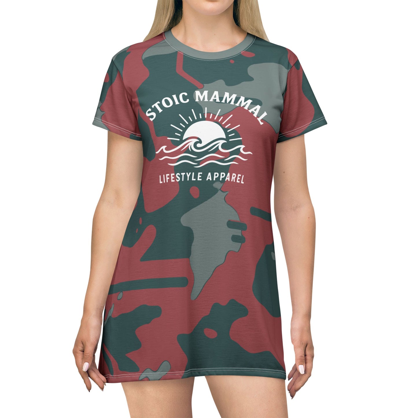 Crimson Forest Camo T-Shirt Dress Stoic Mammal Lifestyle Apparel for Outdoors Everyday Edge