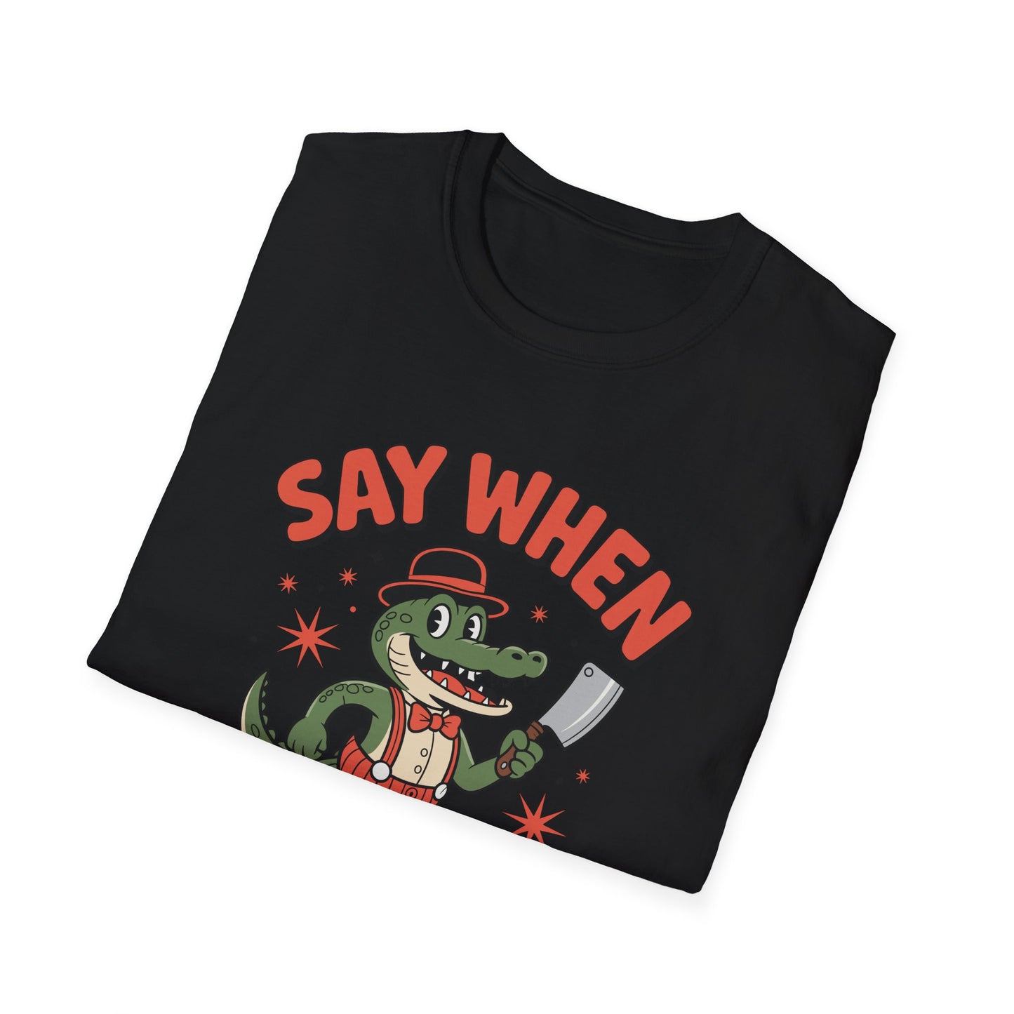 Snappy Joe Say When T-Shirt  Retro Crocodile Cartoon Cleaver Tee