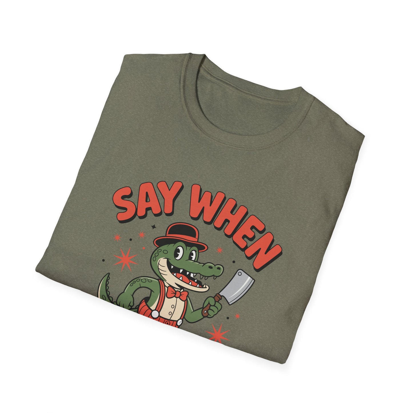 Snappy Joe Say When T-Shirt  Retro Crocodile Cartoon Cleaver Tee