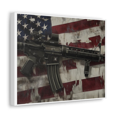 AR Style Rifle with Distressed Vintage American Flag Canvas (No Frame)