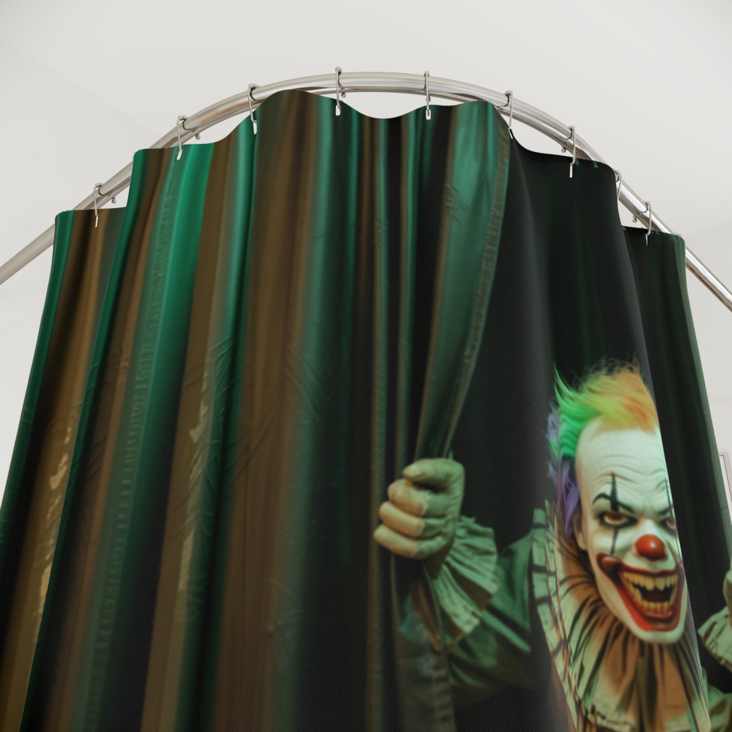 Creepy Clown Behind the Curtain Halloween Shower Curtain
