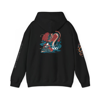 Limited Edition Japanese Stylized Warrior Dragon Double Sleeved stoicmammal.com Characters Unisex Heavy Blend™ Hooded Sweatshirt