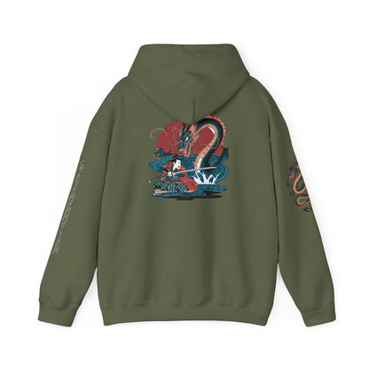 Limited Edition Japanese Stylized Warrior Dragon Double Sleeved stoicmammal.com Characters Unisex Heavy Blend™ Hooded Sweatshirt