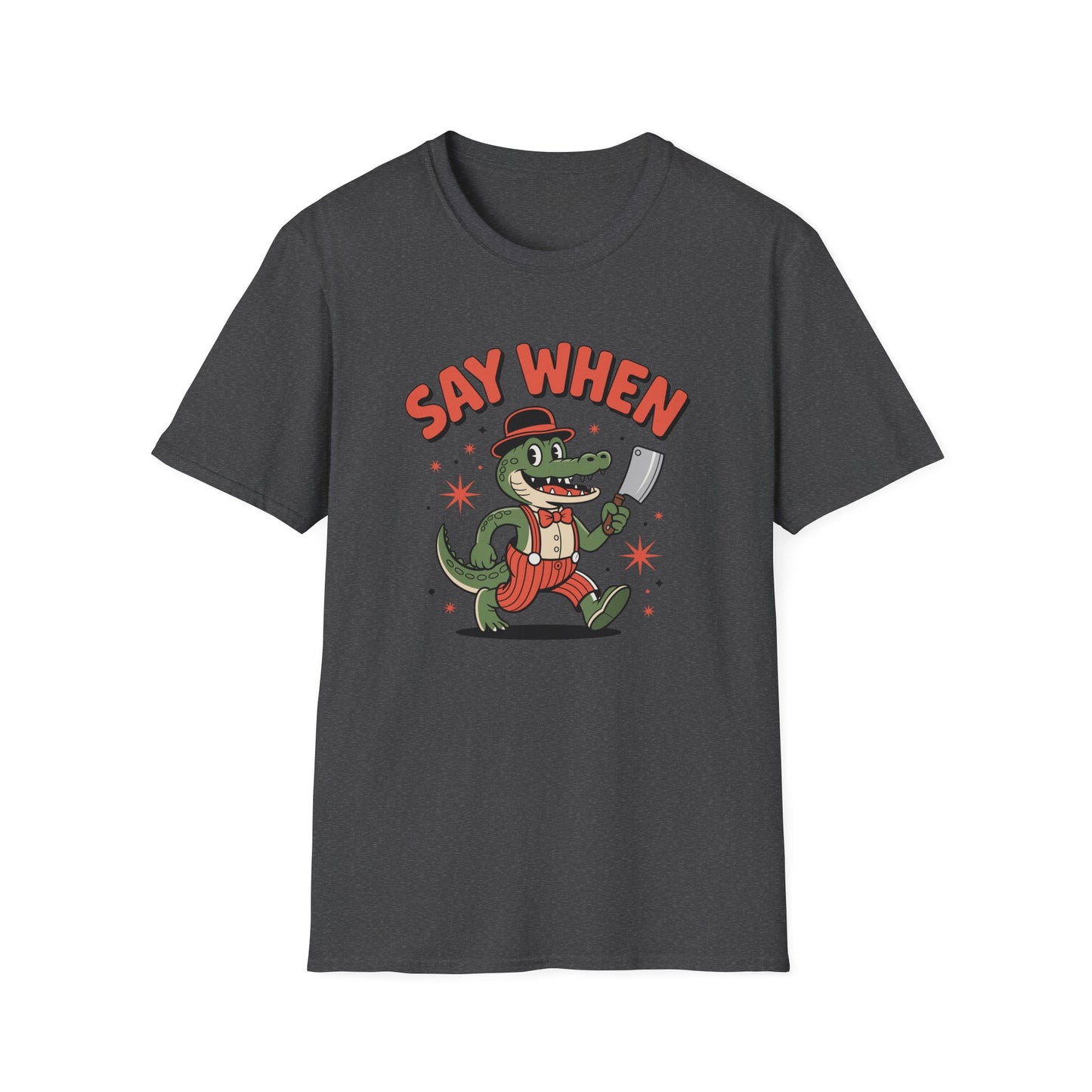 Snappy Joe Say When T-Shirt  Retro Crocodile Cartoon Cleaver Tee