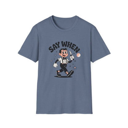 Tiptoe Tony Say When T-Shirt Retro Funny Cartoon Knife Tee