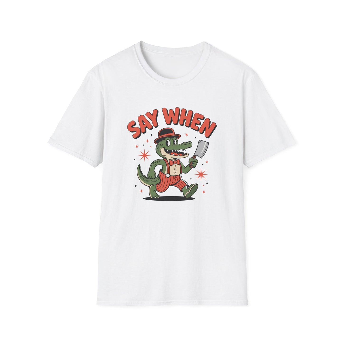 Snappy Joe Say When T-Shirt  Retro Crocodile Cartoon Cleaver Tee