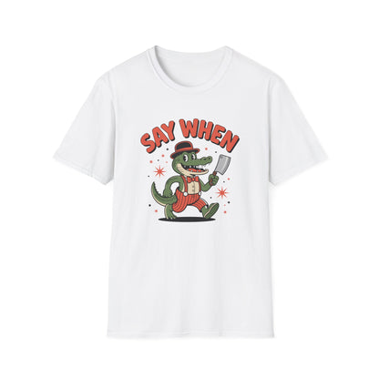 Snappy Joe Say When T-Shirt  Retro Crocodile Cartoon Cleaver Tee