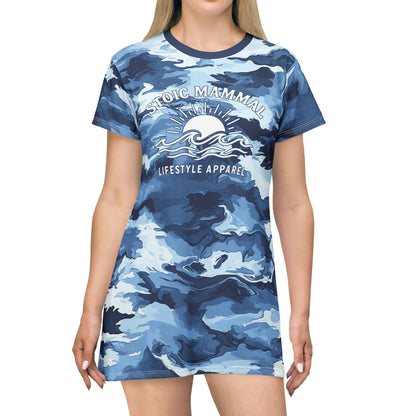 Sun & Surf Stoic Mammal T-Shirt Dress – Nautical Camo for Beach, Boating & Summer Vibes