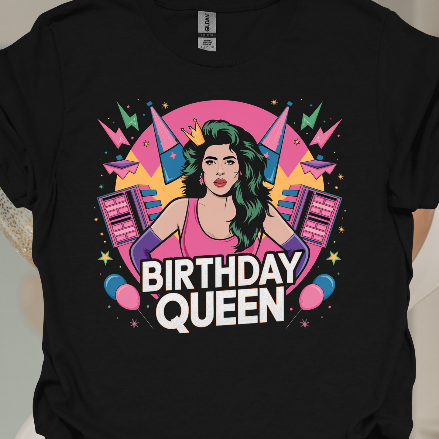 Retro Vintage Rock Style Birthday Queen Unisex Softstyle T-Shirt