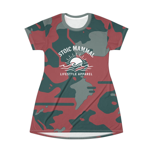 Crimson Forest Camo T-Shirt Dress Stoic Mammal Lifestyle Apparel for Outdoors Everyday Edge