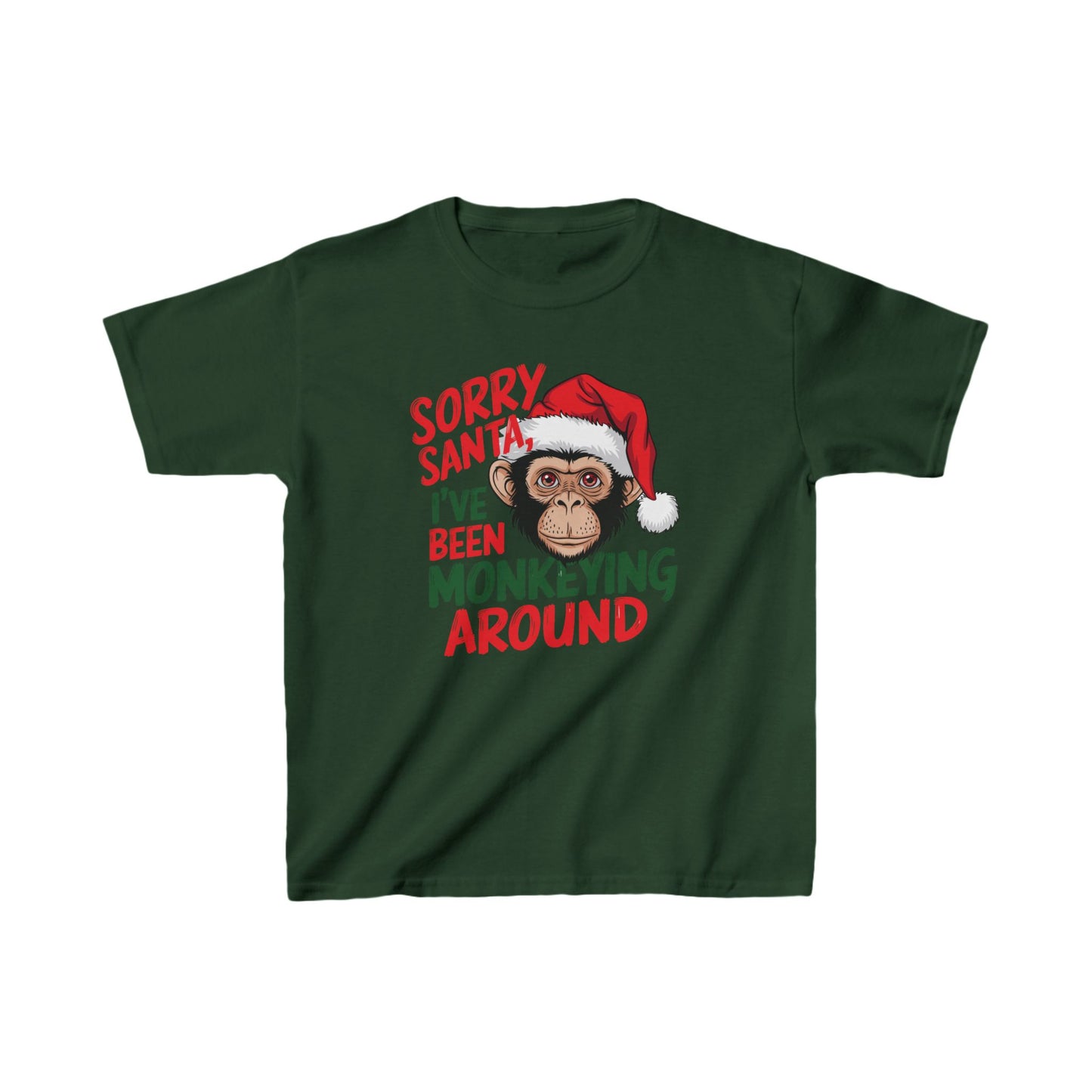 Sorry Santa I've Been Monkeying Around Christmas Kids Heavy Cotton™ Tee